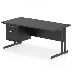 Impulse 1600 x 800mm Straight Office Desk Black Top Black Cantilever