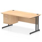 Impulse 1600 x 800mm Straight Office Desk Maple Top Black Cantilever Leg Workstation 1 x 2 Drawer Fixed Pedestal I005485