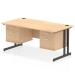 Impulse 1600 x 800mm Straight Office Desk Maple Top Black Cantilever Leg Workstation 2 x 2 Drawer Fixed Pedestal I005493