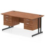 Impulse 1600 x 800mm Straight Office Desk Walnut Top Black Cantilever Leg Workstation 2 x 2 Drawer Fixed Pedestal I005496