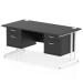 Impulse 1600 x 800mm Straight Office Desk Black Top White Cantilever Leg Workstation 2 x 2 Drawer Fixed Pedestal I005497