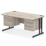 Impulse 1600 x 800mm Straight Office Desk Grey Oak Top Black Cantilever Leg Workstation 1 x 2 Drawer 1 x 3 Drawer Fixed Pedestal I005500