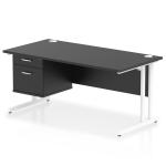 Impulse 1600 x 800mm Straight Office Desk Black Top White Cantilever Leg Workstation 1 x 2 Drawer Fixed Pedestal I005507