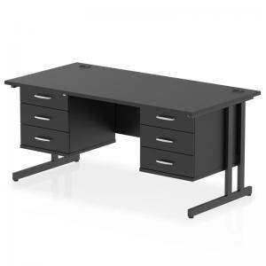 Impulse 1600 x 800mm Straight Office Desk Black Top Black Cantilever