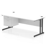 Impulse 1800 x 800mm Straight Office Desk White Top Black Cantilever Leg Workstation 1 x 2 Drawer Fixed Pedestal I005532