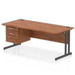 Impulse 1800 x 800mm Straight Office Desk Walnut Top Black Cantilever Leg Workstation 1 x 2 Drawer Fixed Pedestal I005533