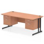 Impulse 1800 x 800mm Straight Office Desk Beech Top Black Cantilever Leg Workstation 2 x 2 Drawer Fixed Pedestal I005534