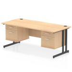 Impulse 1800 x 800mm Straight Office Desk Maple Top Black Cantilever Leg Workstation 2 x 2 Drawer Fixed Pedestal I005538