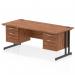 The image shows a sleek and modern Dynamic Pedestal Desk Impulse. Its 1800 x 800mm Walnut Top is supported by a striking Black Cantilever Leg. The desk also features 2 x 2 Drawer Fixed Pedestals for added storage.