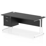 Impulse 1800 x 800mm Straight Office Desk Black Top White Cantilever Leg Workstation 1 x 2 Drawer Fixed Pedestal I005552