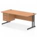 The image is of a stylish Dynamic Pedestal Desk Impulse, measuring 1800 x 800mm and featuring a straight oak top and black cantilever legs. It also includes a 3 drawer fixed pedestal for additional storage. The desk offers a modern and functional workspace solution.
