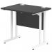 This photograph shows a sleek and modern office desk with a black top and white cantilever leg. The rectangular shape gives a dynamic and professional look, while the size of 800 x 600mm provides ample workspace. This desk is perfect for any office setting.