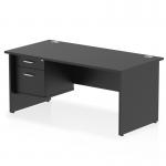 The Dynamic Pedestal Desk Impulse features a sleek black top panel and end leg design, measuring 1600 x 800mm. It includes a 1 x 2 drawer fixed pedestal for storage. This straight office desk is a functional and stylish workstation for any office space.