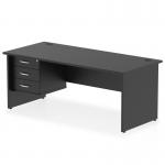 The Dynamic Pedestal Desk Impulse features a sleek 1800 x 800mm straight black top panel and sturdy end leg workstation. It also comes with a convenient 3 drawer fixed pedestal for added storage. This desk is a stylish addition to any office space.