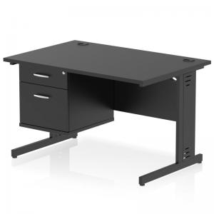 Impulse 1200 x 800mm Straight Office Desk Black Top Black Cable