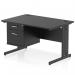 This sleek and modern office desk features a dynamic pedestal design, with a 1200 x 800mm straight black top and black cable managed legs. It also includes a convenient 2 drawer fixed pedestal for storage. Perfect for a productive and stylish work environment.