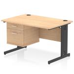 Impulse 1200 x 800mm Straight Office Desk Maple Top Black Cable Managed Leg Workstation 1 x 2 Drawer Fixed Pedestal I005621