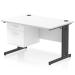 Impulse 1200 x 800mm Straight Office Desk White Top Black Cable Managed Leg Workstation 1 x 2 Drawer Fixed Pedestal I005623