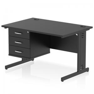 Impulse 1200 x 800mm Straight Office Desk Black Top Black Cable