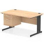 Impulse 1400 x 800mm Straight Office Desk Maple Top Black Cable Managed Leg Workstation 1 x 2 Drawer Fixed Pedestal I005651