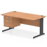 Impulse 1600 x 800mm Straight Office Desk Oak Top Black Cable Managed Leg Workstation 1 x 2 Drawer Fixed Pedestal I005682