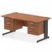 The dynamic pedestal desk is a sleek and functional workspace solution. It features a 1600 x 800mm straight walnut top with black cable management, supported by sturdy legs. Two 2-drawer fixed pedestals provide ample storage space. The overall design is modern and professional, making it a great addition to any office.