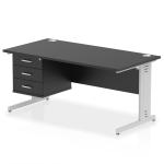 Impulse 1600 x 800mm Straight Office Desk Black Top Silver Cable Managed Leg Workstation 1 x 3 Drawer Fixed Pedestal I005707