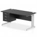The Dynamic Pedestal Desk features a sleek black top and silver cable managed leg, providing a modern and stylish workstation. Accompanied by a 3 drawer fixed pedestal, this desk offers ample storage for any office needs. The straight design of 1600 x 800mm provides plenty of room for working and organizing.