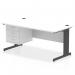 This picture is of a dynamic pedestal desk with a white top and black cable managed leg. The desk is 1600 x 800mm and includes a 3 drawer fixed pedestal. It is a modern and functional workstation for any office.