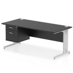 Impulse 1800 x 800mm Straight Office Desk Black Top Silver Cable Managed Leg Workstation 1 x 2 Drawer Fixed Pedestal I005737