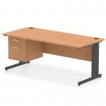 The Dynamic Pedestal Desk Impulse is a sleek and functional office desk. Its oak top and black cable managed leg provide a stylish and modern look. The desk also features a fixed 2 drawer pedestal for added storage.