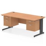 Impulse 1800 x 800mm Straight Office Desk Oak Top Black Cable Managed Leg Workstation 2 x 2 Drawer Fixed Pedestal I005747