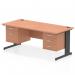 The photo shows a sleek and modern Dynamic Pedestal Desk with a beech wood top and black cable-managed legs. The spacious 1800 x 800mm desk provides ample workspace, while the 1 x 2 drawer and 1 x 3 drawer fixed pedestals offer convenient storage solutions. The clean lines and professional design make it a great addition to any office space.