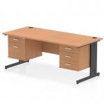 A sleek and modern office desk, the Dynamic Pedestal Desk Impulse features a spacious 1800 x 800mm oak top. The black cable managed legs provide a clean and organized workspace. It also includes 1 two-drawer and 1 three-drawer fixed pedestal for ample storage. Perfect for any professional setting.
