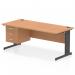 A sleek and stylish Dynamic Pedestal Desk Impulse with a 1800 x 800mm oak top and black cable managed leg. The straight office desk features 1 x 3 drawer fixed pedestal, perfect for any modern workspace.