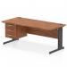 The dynamic pedestal desk has a 1800 x 800mm straight office desk with a walnut top. Its black cable managed leg makes it suitable for a modern office. It also comes with a 3 drawer fixed pedestal for added storage.