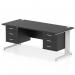 The Dynamic Pedestal Desk Impulse is a sleek and modern workstation. It features a black top and silver cable managed leg, measuring 1800 x 800mm. The desk also comes with 2 x 3 drawer fixed pedestals for ample storage. Perfect for any office setting.