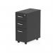 This photograph features a sleek and modern Dynamic Pedestal Desk Impulse with a narrow under desk pedestal in a rich black finish. Perfect for any contemporary office space, this desk also includes three drawers for added storage and convenience.