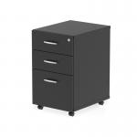 The dynamic pedestal desk Impulse has a sleek and modern design with a black 3 drawer under desk pedestal. It features a spacious desk surface, perfect for any workspace. The sturdy pedestal adds functionality and style to this contemporary desk.
