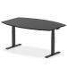 In this picture, there is a modern and sleek conference room with high gloss 1800mm writable tables. The tables have a black top and are supported by adjustable black legs. The room exudes professionalism and innovation.