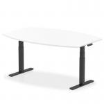 In the photo, there is a sleek and modern dynamic boardroom with high gloss conference tables. The tables are 1800mm wide and have a writable white top. The leg is black and adjustable in height, adding versatility to the design. The overall look is professional and sophisticated, perfect for a productive and collaborative meeting space.