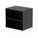 This photo features a sleek and modern Dynamic low bookcase in black, standing at desk height for easy access. Its 600mm depth gives off an elegant and compact impression, making it a functional addition to any office space.