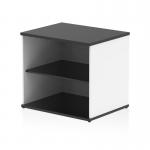The photograph showcases a pair of sleek, dynamic low bookcases with a black and white color scheme. The impressive Impulse 600mm Deep Desk High Bookcase has a modern design and provides ample space for storage. The shelves are neatly arranged to add a touch of sophistication to any space.