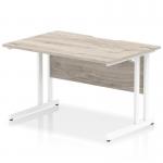 Impulse 1200 x 800mm Scalloped Edge Straight Office Desk Grey Oak Top White Cantilever Leg I005860