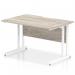 Impulse 1200 x 800mm Scalloped Edge Straight Office Desk Grey Oak Top White Cantilever Leg I005860