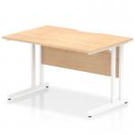 The picture shows a modern and sleek dynamic rectangle desk with a scalloped edge in a Maple finish and white cantilever leg. The desk measures 1200 x 800mm and is perfect for any office space. The design is both functional and stylish, making it a great addition to any workspace. The clean lines and smooth surface create a professional and organized look.