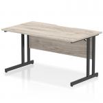 Impulse 1400 x 800mm Scalloped Edge Straight Office Desk Grey Oak Top Black Cantilever Leg I005876