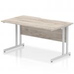 Impulse 1400 x 800mm Scalloped Edge Straight Office Desk Grey Oak Top Silver Cantilever Leg I005877