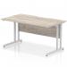 Impulse 1400 x 800mm Scalloped Edge Straight Office Desk Grey Oak Top Silver Cantilever Leg I005877