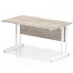 Impulse 1400 x 800mm Scalloped Edge Straight Office Desk Grey Oak Top White Cantilever Leg I005878